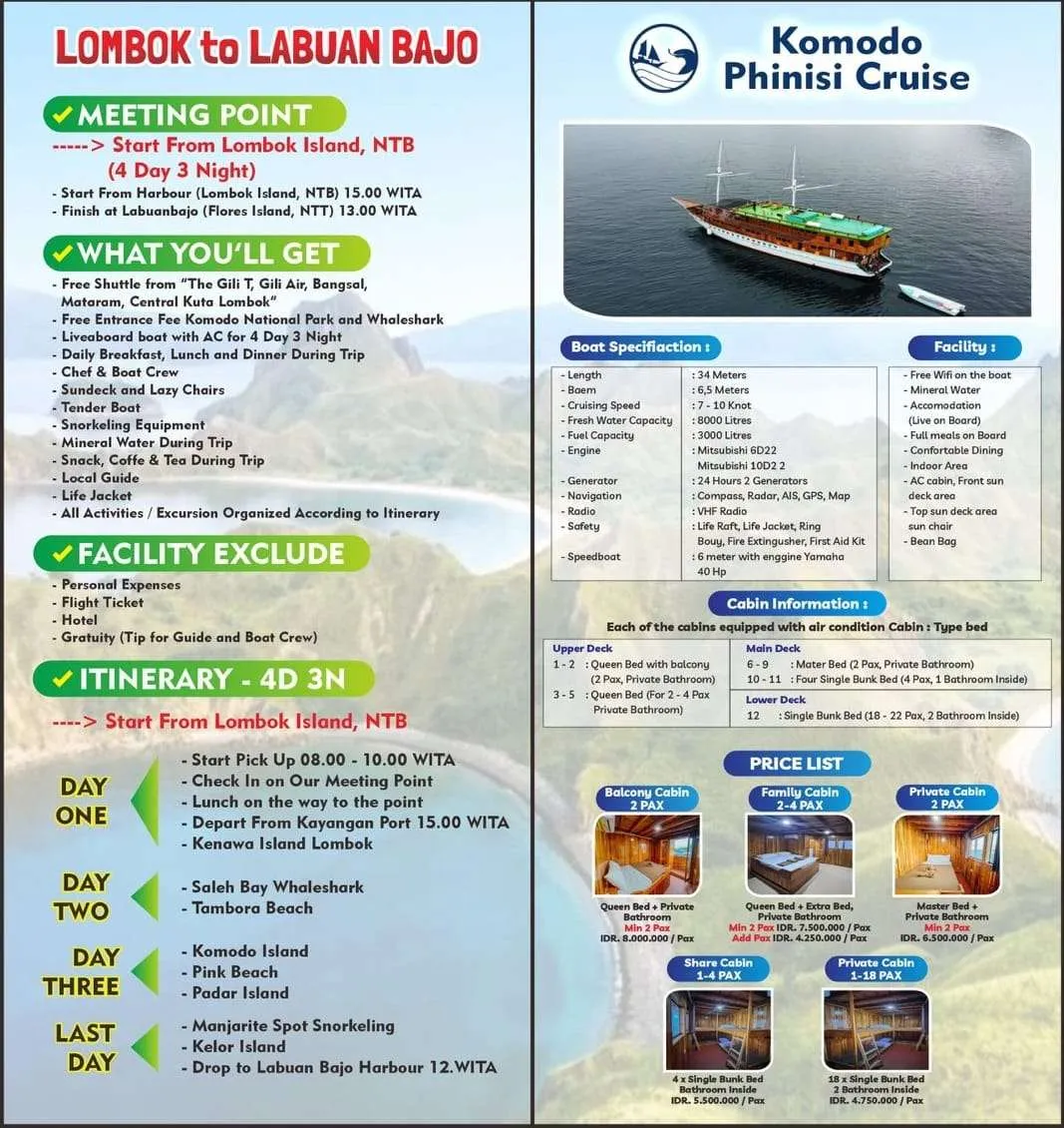 Deluxe boat from Lombok Island to Labuan Bajo